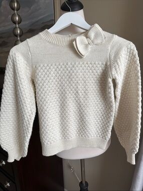 Janie and Jack Cream Textured Knit Crewneck Sweater with Bow size 8